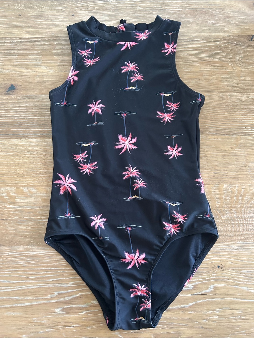 Old Navy Black Girls' One-Piece Swimsuit with Pink Palm Print